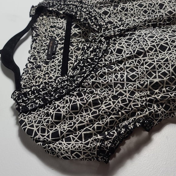 BCBGMAXAZRIA Pattern Black/ Cream Mod Diamond Square Peasant Top Size XXS - Picture 7 of 15
